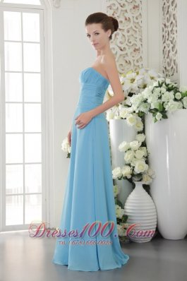 Chiffon Ruch Light Blue Empire Strapless Bridesmaid Dress