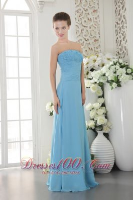 Chiffon Ruch Light Blue Empire Strapless Bridesmaid Dress