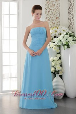 Chiffon Ruch Light Blue Empire Strapless Bridesmaid Dress