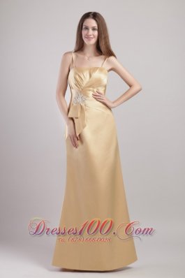 Spaghetti Straps Champagne Bridesmaid Dress Appliques