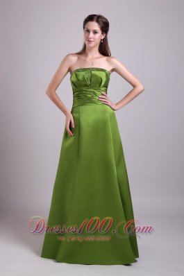 Beading Olive Green Princess Strapless Bridesmaid Dress