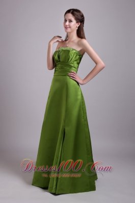 Beading Olive Green Princess Strapless Bridesmaid Dress