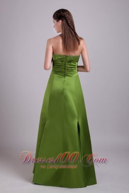 Beading Olive Green Princess Strapless Bridesmaid Dress