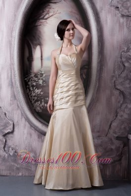 Champagne Halter Ruch Floor-length Bridesmaids Dresses