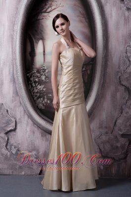 Champagne Halter Ruch Floor-length Bridesmaids Dresses