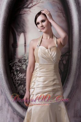 Champagne Halter Ruch Floor-length Bridesmaids Dresses