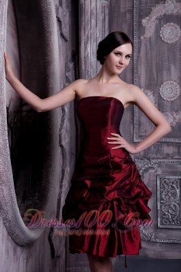 Pick-ups Burgundy A-line Strapless Dress for Bridesmaid