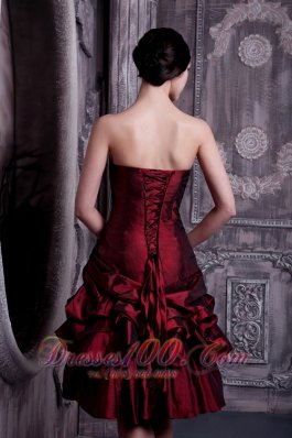 Pick-ups Burgundy A-line Strapless Dress for Bridesmaid