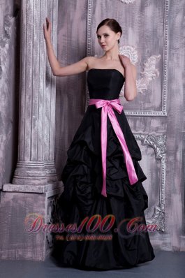 Sash and Pick-ups Bridesmaid Dress Black A-line Strapless