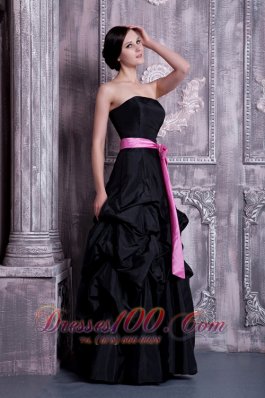 Sash and Pick-ups Bridesmaid Dress Black A-line Strapless