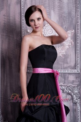 Sash and Pick-ups Bridesmaid Dress Black A-line Strapless