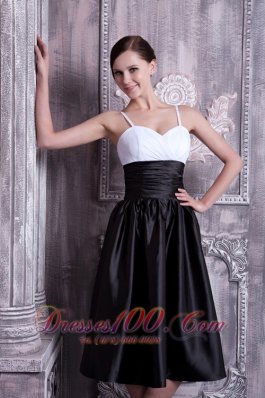 White and Black Ruched Spaghetti Straps Bridesmaid Dress