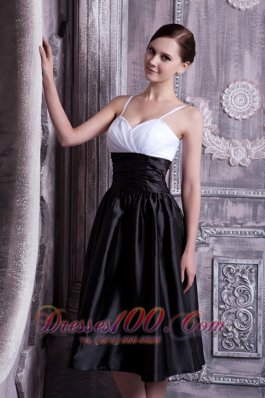 White and Black Ruched Spaghetti Straps Bridesmaid Dress