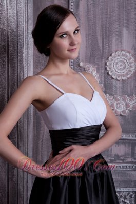 White and Black Ruched Spaghetti Straps Bridesmaid Dress