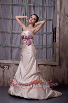 Beading Champagne Bridesmaid Dress Satin Brush Train