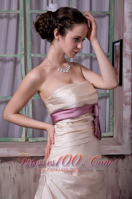 Beading Champagne Bridesmaid Dress Satin Brush Train