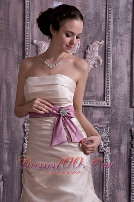 Champagne Beaded Satin Brush Belt Mother Dress