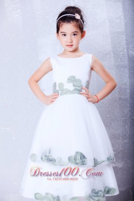 A-line Scoop Flower Girl Dress Tea-length Tulle