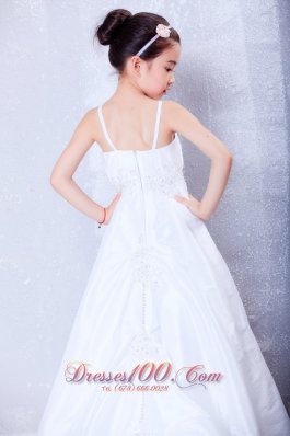 Spaghetti Court Train Applique Flower Girl Dress