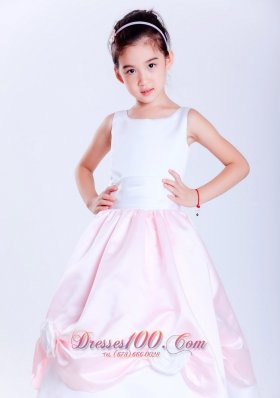 Baby Pink Taffeta Scoop Neck Flower Girl Dress