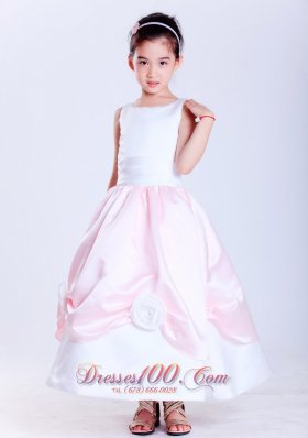 Baby Pink Taffeta Scoop Neck Flower Girl Dress