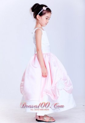 Baby Pink Taffeta Scoop Neck Flower Girl Dress