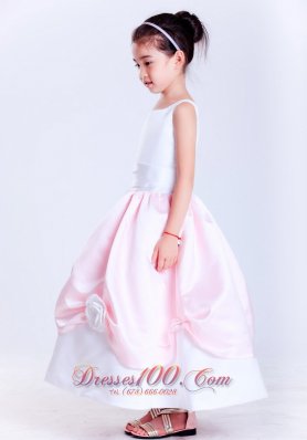 Baby Pink Taffeta Scoop Neck Flower Girl Dress