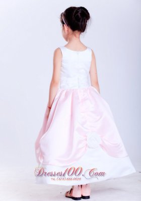 Baby Pink Taffeta Scoop Neck Flower Girl Dress