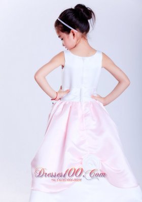 Baby Pink Taffeta Scoop Neck Flower Girl Dress