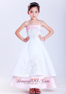 Light Pink and White Spaghetti Ankle-length Girl Dress