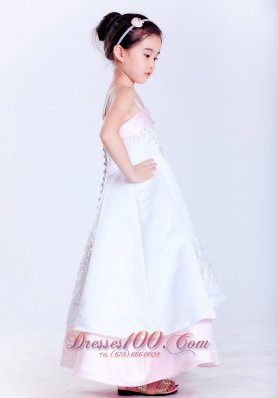 Light Pink and White Spaghetti Ankle-length Girl Dress