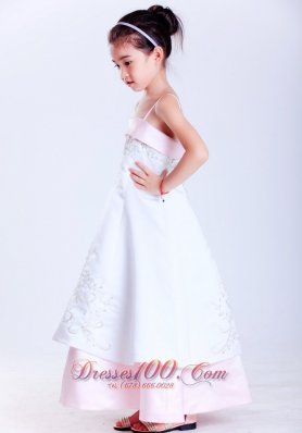 Light Pink and White Spaghetti Ankle-length Girl Dress