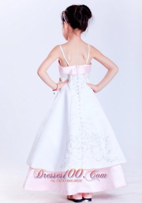 Light Pink and White Spaghetti Ankle-length Girl Dress