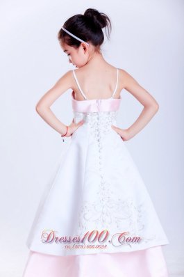 Light Pink and White Spaghetti Ankle-length Girl Dress