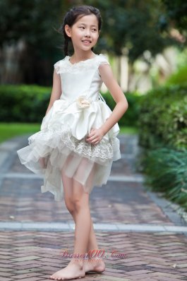 High-low Cap Sleeve Lace Flower Girl Dress