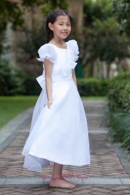 White Flower Girl Dress Ankle-length Scoop Neck