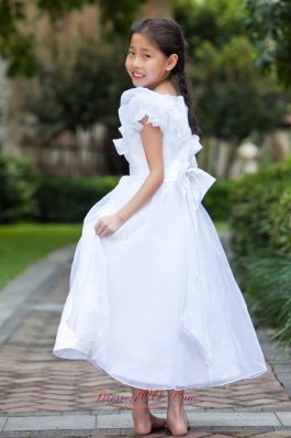 White Flower Girl Dress Ankle-length Scoop Neck