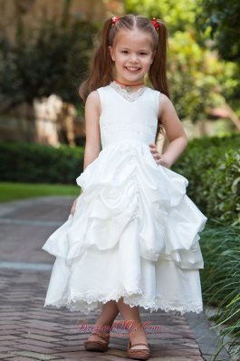 A-line V-neck Pick-ups Flower Girl Lace Trim