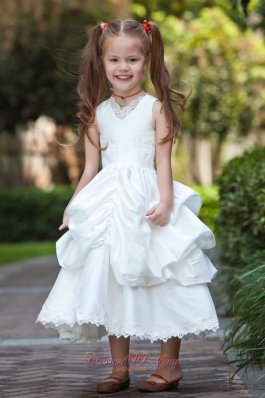 A-line V-neck Pick-ups Flower Girl Lace Trim