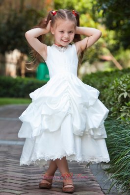 A-line V-neck Pick-ups Flower Girl Lace Trim