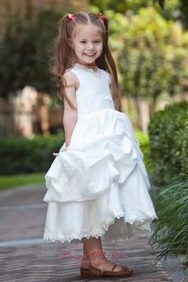 A-line V-neck Pick-ups Flower Girl Lace Trim