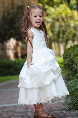 A-line V-neck Pick-ups Flower Girl Lace Trim