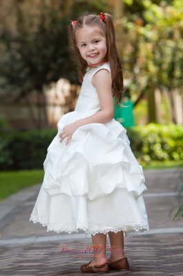 A-line V-neck Pick-ups Flower Girl Lace Trim