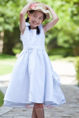 Scoop Tea-length Satin Flower Girl Dress Flowers