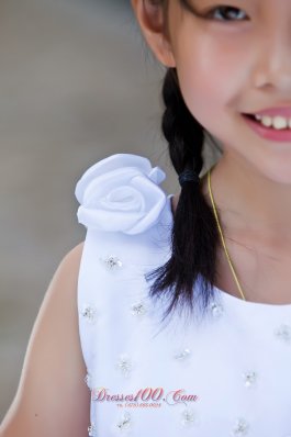 Scoop Tea-length Satin Flower Girl Dress Flowers