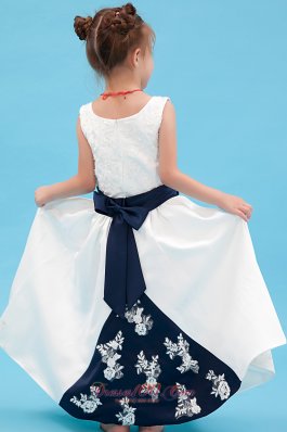 Affordable White Little Girl dress A Line with Black bow