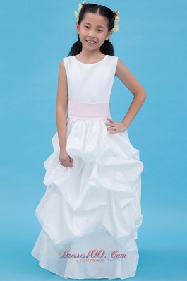 Cute Little Girl Dress Scoop White A-line with Belt