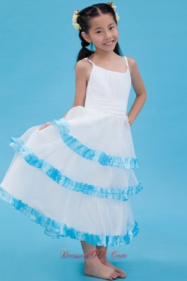 Spaghetti Summer Little Girl Dress with Blue trim