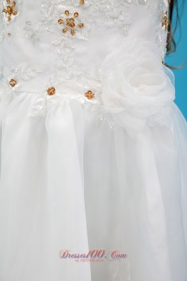 Discount Spring White V-neck Applique Flower Girl dress