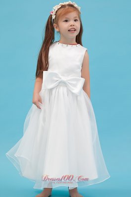 New Style Scoop Ankle Length Flower Girl Dress White